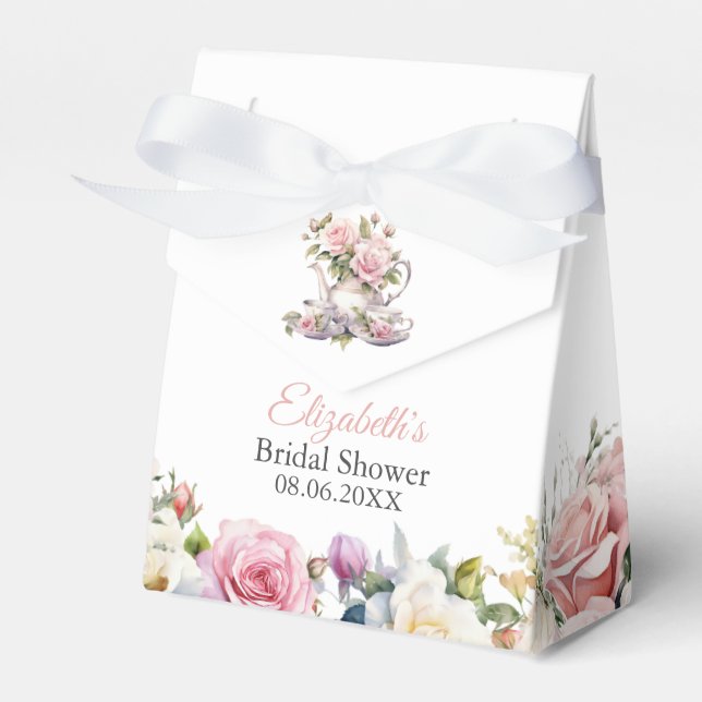 Blush Pink Roses Bridal Shower Tea Brunch Favor Box (Front Side)
