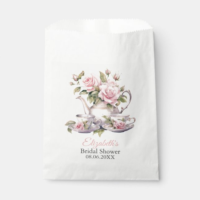 Blush Pink Roses Bridal Shower Tea Brunch Favour Bag (Front)