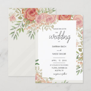 Blush pink roses bush watercolor art invitation