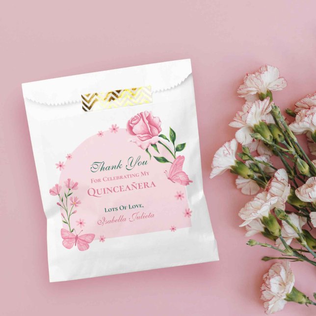 Blush Pink Roses & Butterfly Floral Quinceañera Favour Bag (Blush Pink Roses & Butterfly Floral Quinceañera Favor Bag)