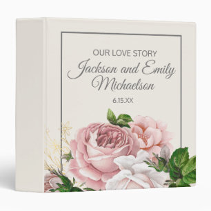 Blush Pink Roses Cream Wedding Scrapbook Binder