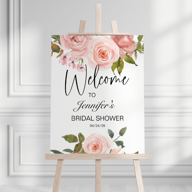 Blush Pink Roses Elegant Floral Bridal Shower Poster (Creator Uploaded)