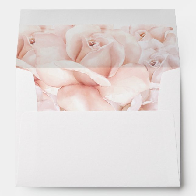 Blush Pink Roses Elegant Pretty Watercolor Envelope (Back (Bottom))