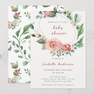 Blush Pink Roses Floral Baby Shower Invitation