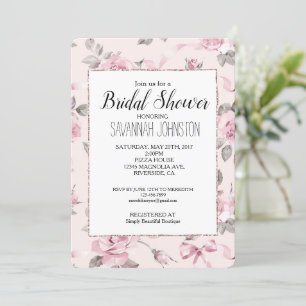 Blush Pink Roses Floral & Bows Bridal Shower Invitation