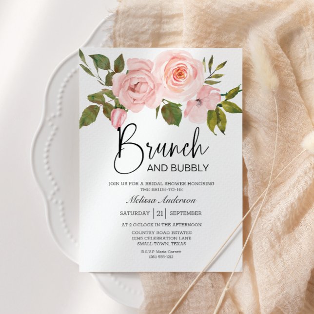 Blush Pink Roses Floral Bridal Brunch Invitation (Creator Uploaded)