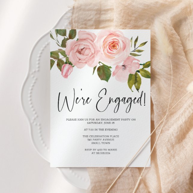 Blush Pink Roses Floral Engagement Party Invitation (Creator Uploaded)