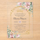 Blush Pink Roses Floral Gold Quinceañera Sweet 16