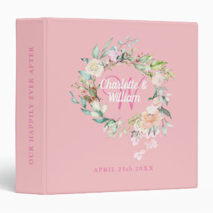 Blush Pink Roses Floral Monogram Wedding Album 3 R Binder