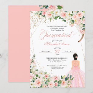 Blush Pink Roses Floral Quinceanera Celebration In Invitation