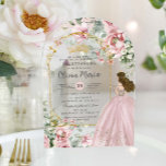 Blush Pink Roses Floral Quinceañera Sweet 16 Arch<br><div class="desc">Personalize this elegant blush pink floral greenery Quinceañera / Sweet 16 birthday acrylic arch invitation easily and quickly. Simply click the customize it further button to edit the texts, change fonts and fonts colours. Featuring beautiful blush pink roses, greenery and a girl dressed in a blush pink ball gown. Matching...</div>
