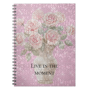 Blush Pink Roses Floral Sparkle Notebook