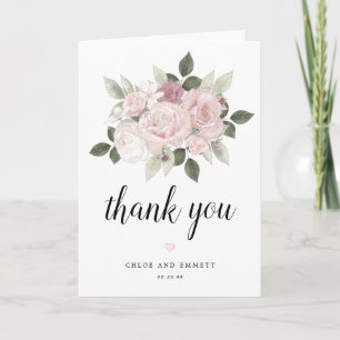 Blush Pink Roses Floral Wedding Thank You Card