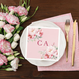 Blush pink roses florals monogram wedding napkin