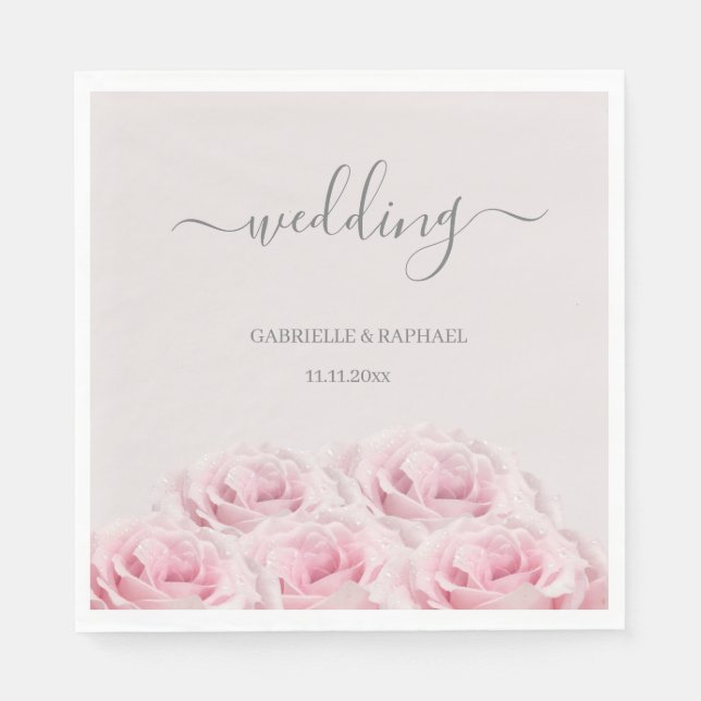 Blush Pink Roses Flowers Floral Elegant Wedding Napkin (Front)
