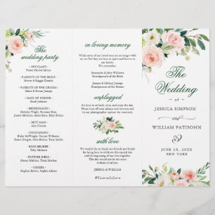 Blush Pink Roses Flowers Wedding Ceremony Program