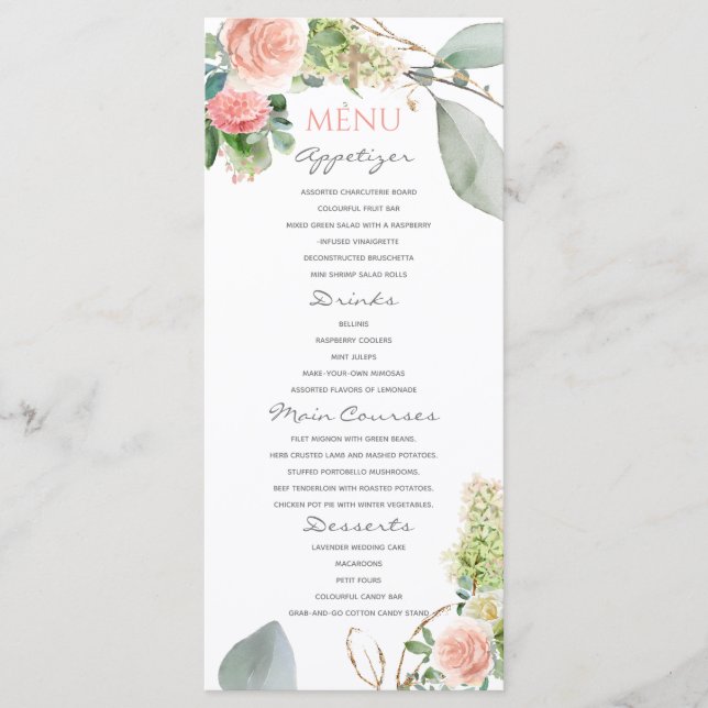 Blush Pink Roses Girl Baptism Menu (Front)