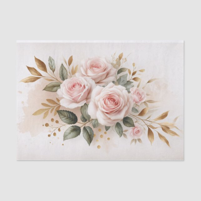 Blush Pink Roses Gold Elements Decoupage Tissue Paper (Front)