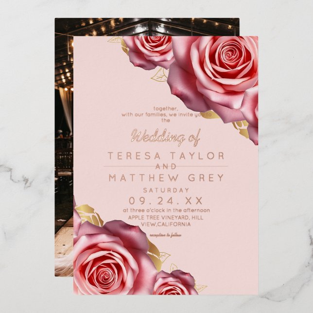 Blush Pink Roses Gold Foil Modern Wedding  (Front/Back)