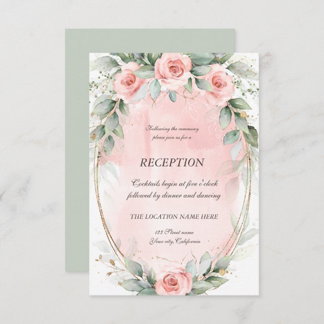 Blush Pink Roses Gold Frame Reception   Invitation (Front/Back)