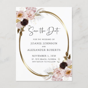 Blush Pink Roses Gold Metallic Save the Date Announcement Postcard