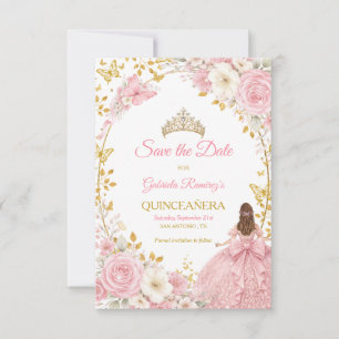 Blush Pink Roses Golden Quinceañera  Save the Date