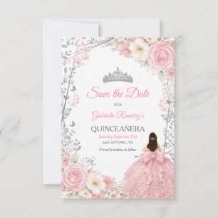 Blush Pink Roses Golden Quinceañera  Save the Date