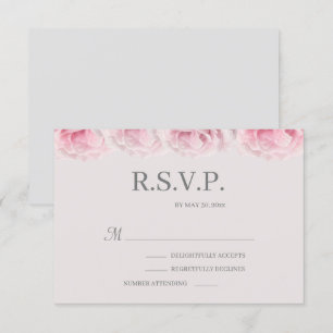 Blush Pink Roses Grey Elegant Floral Wedding RSVP Invitation