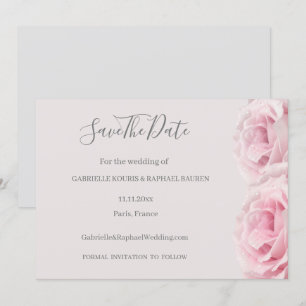 Blush Pink Roses Grey Floral Save The Date Wedding Invitation