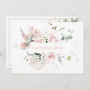 Blush Pink Roses, Hummingbird, Sage Green Greenery Card