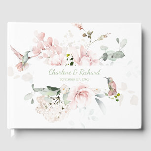 Blush Pink Roses, Hummingbirds, Greenery Floral Guest Book
