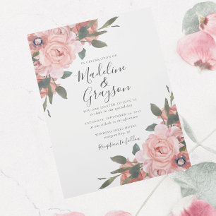 Blush Pink Roses Modern Floral Wedding Invitation