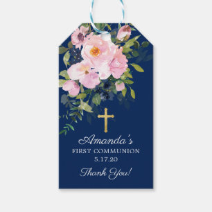 Blush Pink Roses & Peonies First Communion Favour Gift Tags