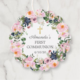 Blush Pink Roses & Peonies First Holy Communion Favour Tags