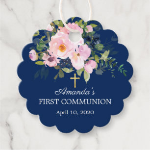 Blush Pink Roses & Peonies First Holy Communion Favour Tags