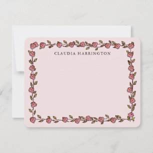 Blush Pink Roses Personalized Floral Botanical Card