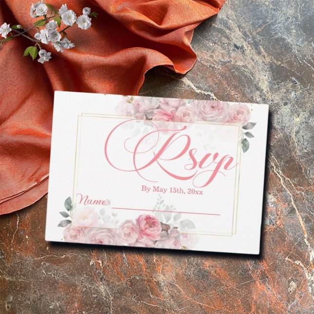 Blush Pink Roses Petals Bridal Shower RSVP Card (Creator Uploaded)