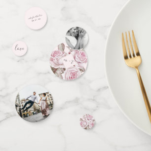 Blush Pink Roses Photo and Name Wedding Confetti