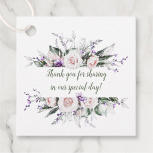 Blush Pink Roses Purple Wildflowers Frame Wedding Favour Tags