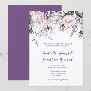 Blush Pink Roses Purple Wildflowers Wedding Invitation