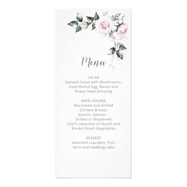 Blush Pink Roses Purple Wildflowers Wedding | Menu (Front)
