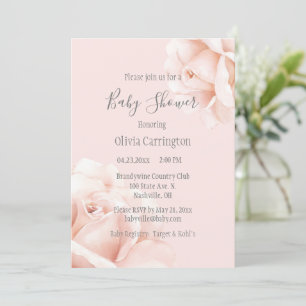 Blush Pink Roses Script Baby Shower Invitation