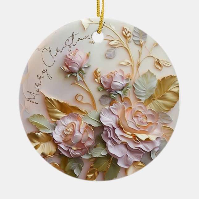 Blush Pink Roses Sculpture Ceramic Ornament (Front)