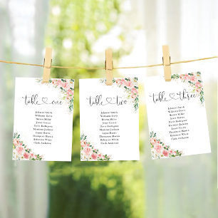 Blush Pink Roses Table Number 3 Seating Chart