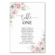 Blush Pink Roses Table Number Seating Chart