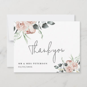 blush pink roses thank you card, wedding thank you invitation