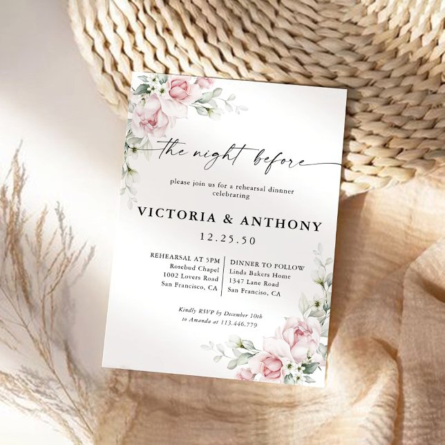Blush Pink Roses The Night Before Invitation (Creator Uploaded)