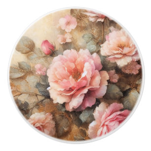 Blush Pink Roses Vintage Painting Ceramic Knob