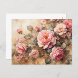 Blush Pink Roses Vintage Painting Postcard