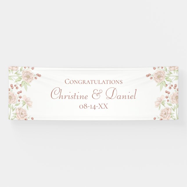 Blush Pink Roses Wedding Banner (Horizontal)